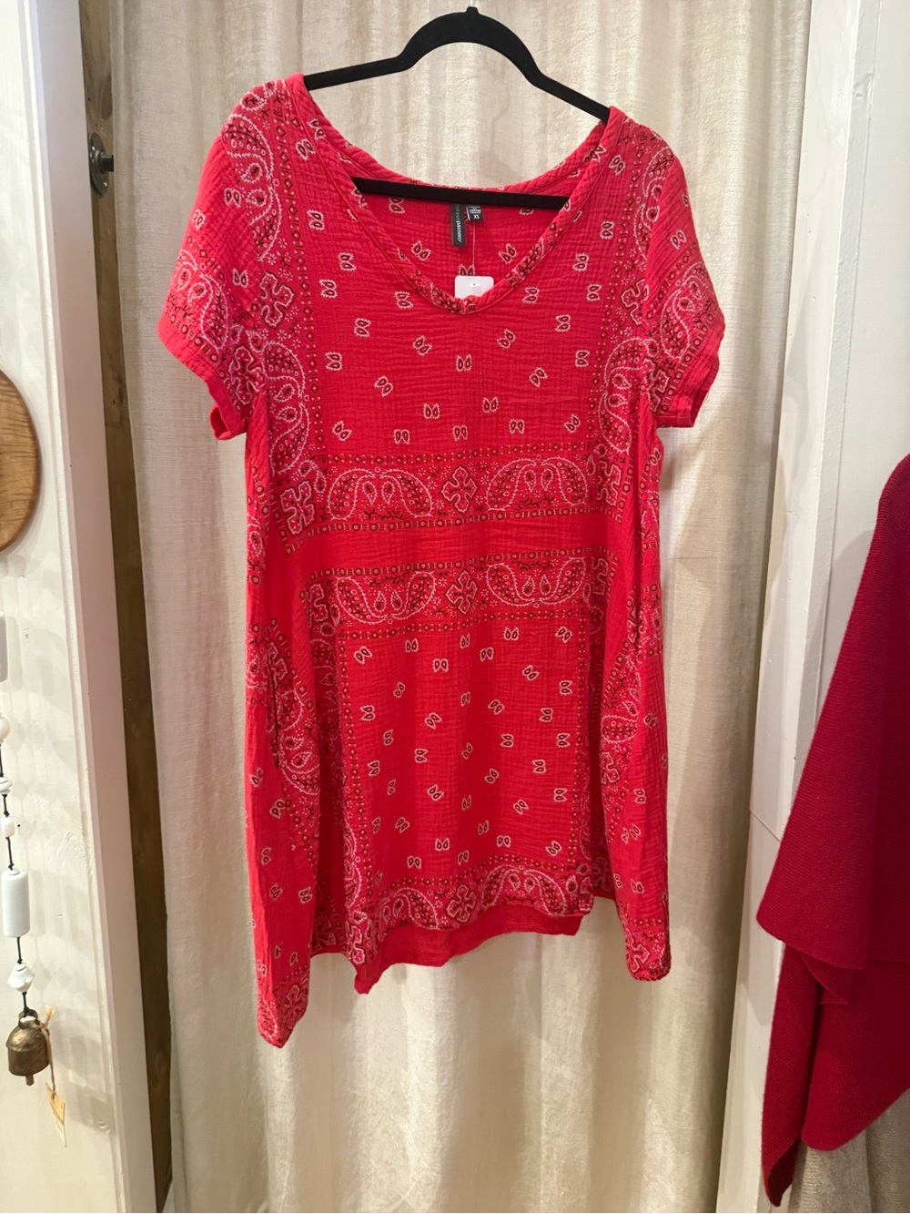 Shannon Passero Casual Red Bandana-Print Short Sleeve Tunic Dress